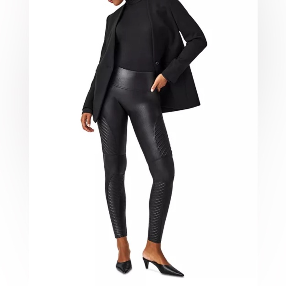 SPANX MOTO FAUX LEATHER LEGGINGS IN BLACK SIZE LARGE - Picture 3 of 16